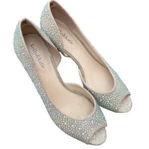 Kelly‎ & Katie Peep Toe Rhinestone Embellished D'Orsay Pumps Size 9.5 Silver